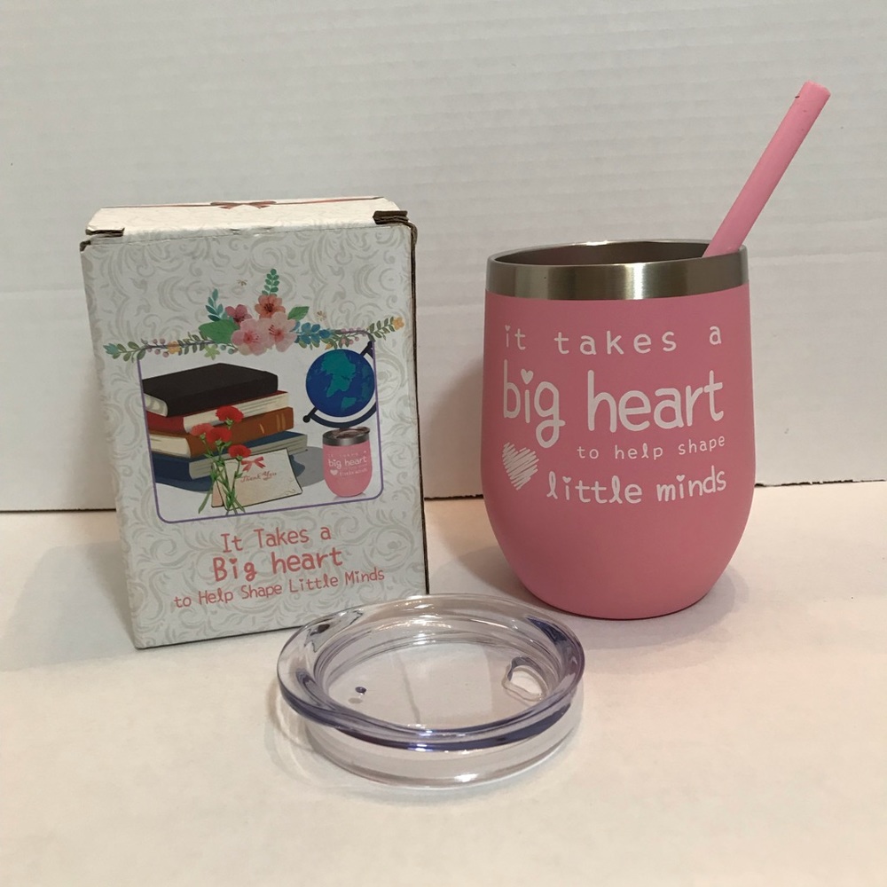 NEW Thank a teacher thermos/tumbler 12 oz stainless steel with lid straw & box